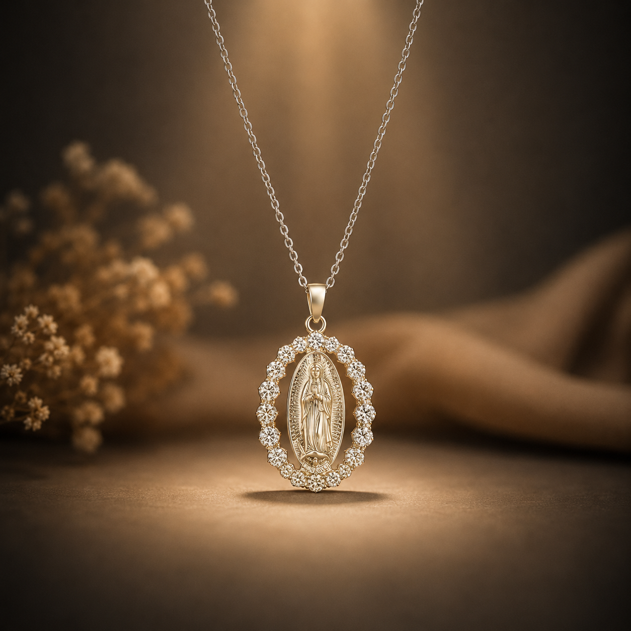 Collier doré de la Vierge de Guadalupe