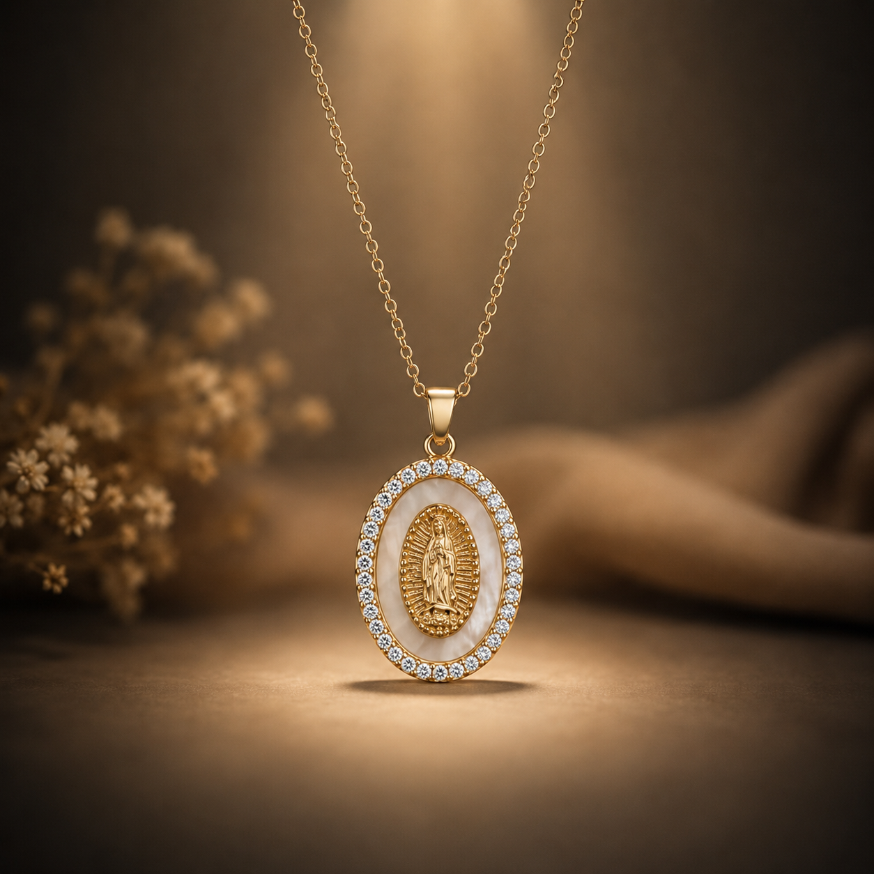 Collier doré de la Vierge de Guadalupe