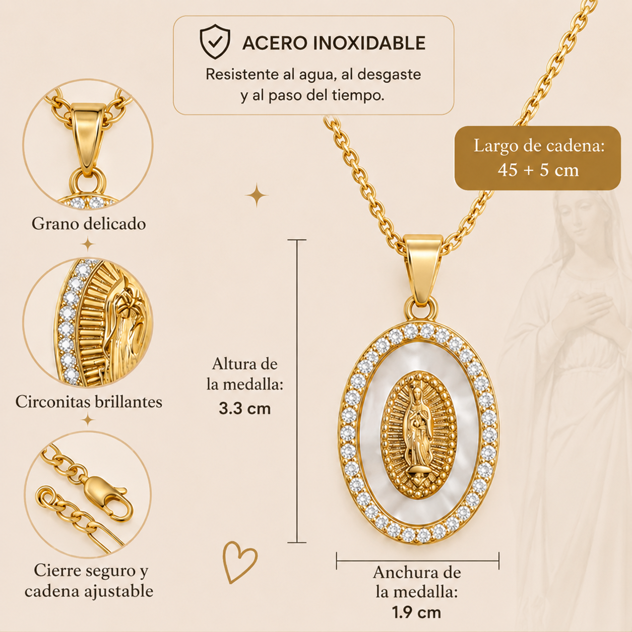 Collier doré de la Vierge de Guadalupe